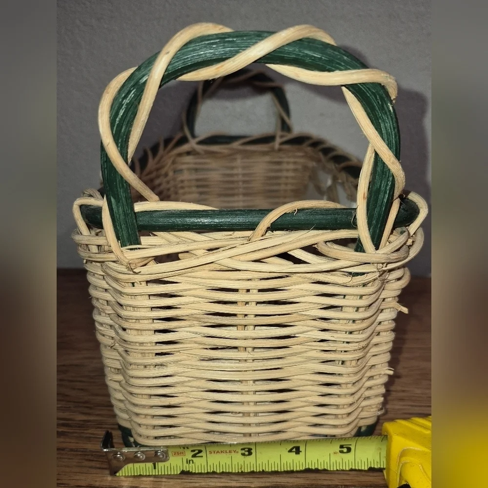 Vintage Woven Wicker Basket with Handles 12x5